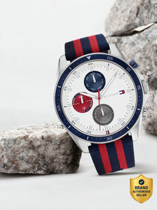 TOMMY HILFIGER Tommy Hilfiger Multifunction White Dial Blue & Red Nylon Strap Analog Watch  - For Men