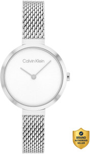 Calvin Klein Minimalistic T Bar 28Mm Mesh Minimalistic T Bar 28Mm Mesh Qtz White Round Dial 's / Analog Watch - For Women