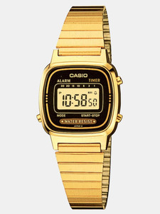 CASIO LA670WGA-1DF Vintage LA670WGA-1DF Black Dial Gold Stainless Steel Band Digital Watch - For Men & Women