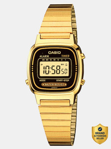 CASIO LA670WGA-1DF Vintage LA670WGA-1DF Black Dial Gold Stainless Steel Band Digital Watch - For Men & Women