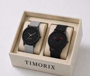 Timorix Redkata-Lightgrey Black Dial Analog Watch Combo Pack of 2 | Premium Minimal Design | Silicon Strap Analog Watch - For Men