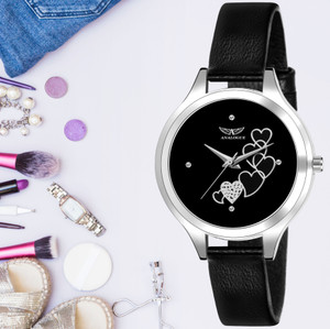 ANALOGUE Love Series | Silver Heart & Diamond Studded | Synthetic Leather | Girls Love Series | Silver Heart & Diamond Studded | Synthetic Leather | Girls Analog Watch - For Women
