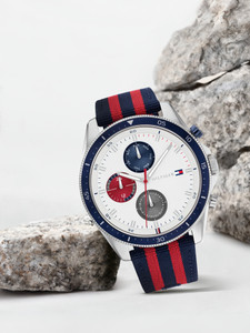 TOMMY HILFIGER Tommy Hilfiger Multifunction White Dial Blue & Red Nylon Strap Analog Watch  - For Men