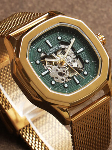 French Connection Gold Automatic Watch for Men | Green Dial | Classic & Premium Design Analog Watch  - For Men