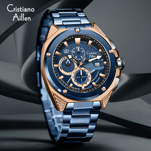 Cristiano Aillen Men's Analog Multifunction Watch Blue Rose Gold - Image 1