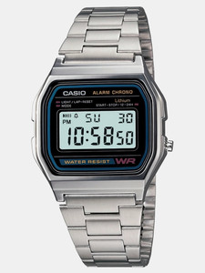 Casio Vintage A158WA-1DF Black Dial Silver Stainless Steel Band Digital Watch - 