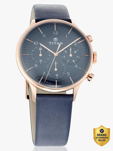 Titan On Trend Multifunction Midnight Blue Dial Leather Strap Watch - Image 6