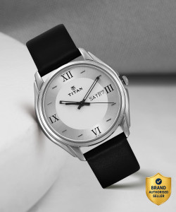 Titan NP15782489SL03 Titan Silver & White Dial Black LeatherStrap Couple Analog Watch - For Couple