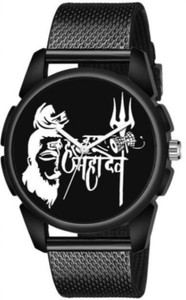 Vtrack New All Black PU Belt & Big & Slim Mahadev Dial Watch For Men & Boys Analog Watch  - For Men & Women
