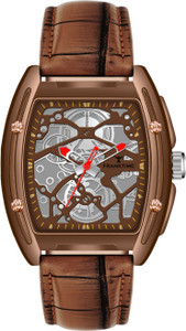 FRANKTIME Gears of Time Square Men's Analog Quartz Watch | Skeleton Printed Dial | Brown Strap | Casual Analog Watch  - For Men