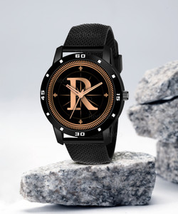 Red Robin ALPHA-R-AVO-BLK-SFR Fancy Design Stylish ALPHABET R Dial Black Leather Strap Men Wrist Watch Analog Watch  - For Boys