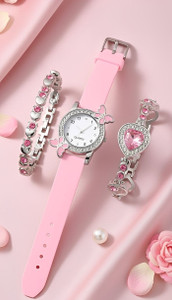 BRAIN Vintage NEW PINK COMBO BRACELET WITH ONEDIMOND BUTTERFLY Analog Watch  - For Girls