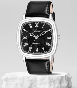 JAINX JM7160 Square Black Leather Strap Vintage Analog Watch  - For Men