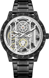 LeatherASM Men's Black Metal Bracelet Skeleton Watch - Image 5