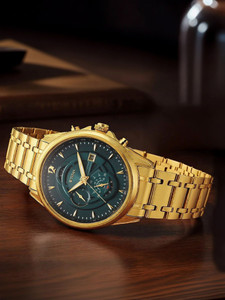 Titan Regalia Premium Titan Regalia Chronograph Forest Green Dial Gold SS Strap Analog Watch - For Men