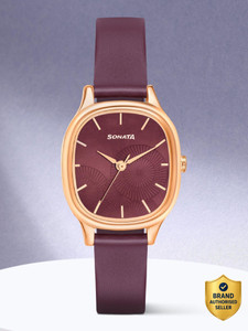 SONATA 8173WL01 Sonata Linnea Maroon Dial Maroon Leather Strap Analog Watch  - For Women
