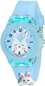 SALINA Sky Blue Rabbit Child Multicolor Lights 3D Cute Cartoon Multi Function Rubber Strap Kidd's Boys Analog Watch  - For Boys & Girls