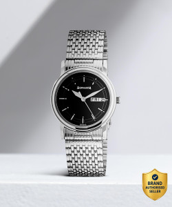SONATA NP11418100SM01 Sonata Black Dial Silver MetalStrap Couple Analog Watch  - For Couple