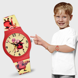 Loretta LT-725 Motu Patlu Cartoon Dial & Red Case with Printed Silicone Strap Waterproof Kids Analog Watch  - For Boys