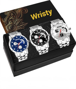 Wristy Premium Collection of 3 Black blue and Silver Analog Watch-For Men Analog Watch  - For Men