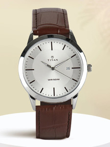 Titan Titan ClaStainless Steelic with Date Silver Dial Brown LeatherStrap Analog Watch - For Men