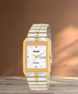 HMT DLX HMTS Day & Date Series Two Tone Plating Golden Metal Wrist Watch Analog Watch  - For Men