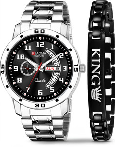 Piaoma Day And Date Functioning High Quality Combo Of King Printed Bracelet Analog Watch  - For Men