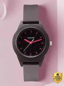 SONATA Sonata Colorpop Black Dial Black Plastic Strap Analog Watch - For Women