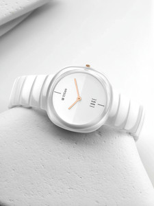 Titan Edge Ceramics Titan Edge Squircle White Dial White Ceramic Strap Unisex Analog Watch - For Men & Women