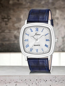 JAINX JM7162 Square Blue Leather Strap Vintage Analog Watch  - For Men