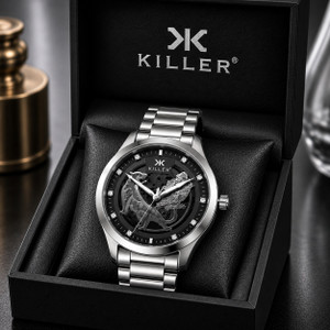 KILLER Men’s Luxury Analog Watch with Silver Stainless Steel Chain Skeleton Dial Analog Watch  - For Men
