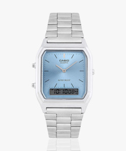 CASIO AD270 (AQ-230A-2A1MQYDF) Vintage Blue Dial Silver Stainless Steel Band घड़ी - पुरुषों और महिलाओं के लिए