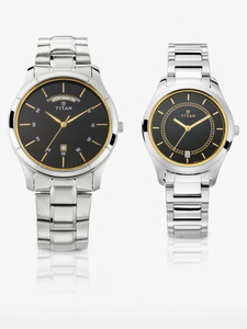 Titan Titan Bandhan Blue Dial Silver Stainless Steel Strap Couple Analog Watch  - For Couple