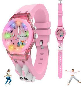 Spiky Stylish Watch for Kids Girls for 2 TO 12 years Spiky 3D Rabbit Cartoon Kids Analog Watch Best Gift | 7 Multicolor LED Lights Analog Watch  - For Boys & Girls
