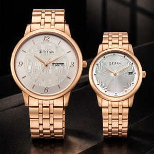 Titan Bandhan Eternal Pair Titan Bandhan Eternal Pair with Date and Silver Dial RoseGold SS Strap Analog Watch  - For Couple