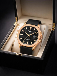 ABREXO Abx8200-BK RG Phantom Series Rose Gold Square Dial Premium Black Silicone Strap Watch For Boys Analog Watch - For Men