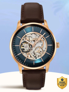 Titan Titan Mechanical Automatic Teal Blue Dial Brown LeatherStrap Analog Watch  - For Men