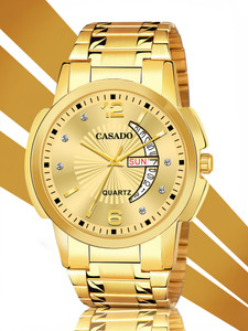 Casado Gold Plated | Diamond Studded | 3D Cut Glass | Day and Date | 1 Year Warranty Gold Plated | Diamond Studded | 3D Cut Glass | Day and Date | 1 Year Warranty Analog Watch  - For Men
