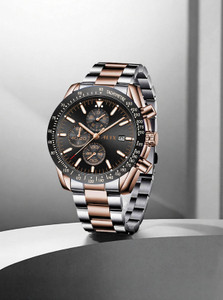 Alix AL3014 Sophisticated black dail with a silver&rosegold stainless strap Analog Watch  - For Men