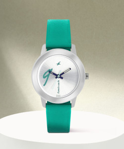 Fastrack NP68008SL06 Fastrack Tropical Waters Silver Dial Green LeatherStrap Analog Watch  - For Girls