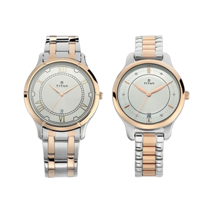 Titan Titan Bandhan White Dial TwoToned Stainless Steel Strap Couple Analog Watch  - For Couple