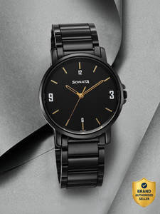 Sonata ESSentials Black Dial Black SS Strap Analog Watch - Men - Image 6