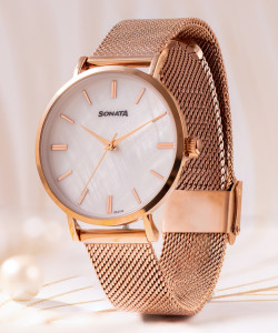 SONATA Sonata Quartz White Dial Rose Gold Stainless Steel Strap
