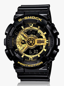 CASIO GA-110GB-1ADR G-SHOCK GA-110GB-1ADR Black-Gold Dial Resin Strap Analog-Digital Watch  - For Men