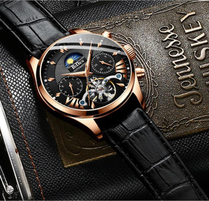 OVERFLY BIDEN Mens Watch Automatic Mechanical Skeleton Dial Luxury Wrist Watch For Men Analog Watch  - For Men