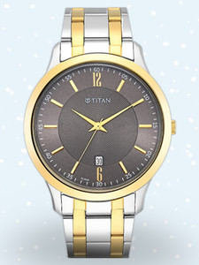 Titan Titan With Date Anthracite Dial Gold & Silver MetalStrap Analog Watch  - For Men