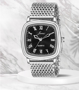 JAINX Black Square Dial Steel Chain Vintage Analog Watch - Image 6