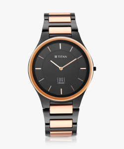 Titan Titan Edge Black Dial Black & RoseGold Ceramic Strap Analog Watch  - For Men