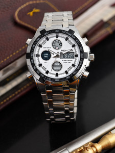 PROVOGUE 1005 White Premium Looks Stainless Steel Multi-Function Sports Cool Style Analog-Digital Watch - For Men