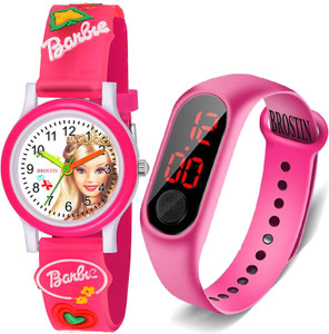 Brostin B7868N Digital Girls Pink Glowing Frozen Barbie Watch/Pink Band Combo- For Girls Analog Watch  - For Boys
